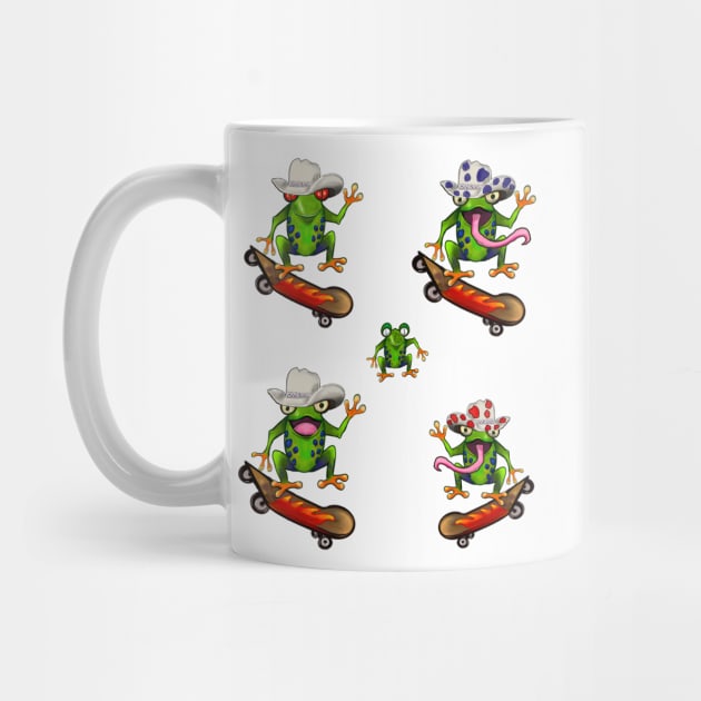Frog 5 pack Kawaii Froggy Skateboarding Cute Frog in Texas cowboy hat Funny toad toads amphibian tadpole Green Red eyed tree frogs rain forest Lizard dragon zoology gift frog by Artonmytee